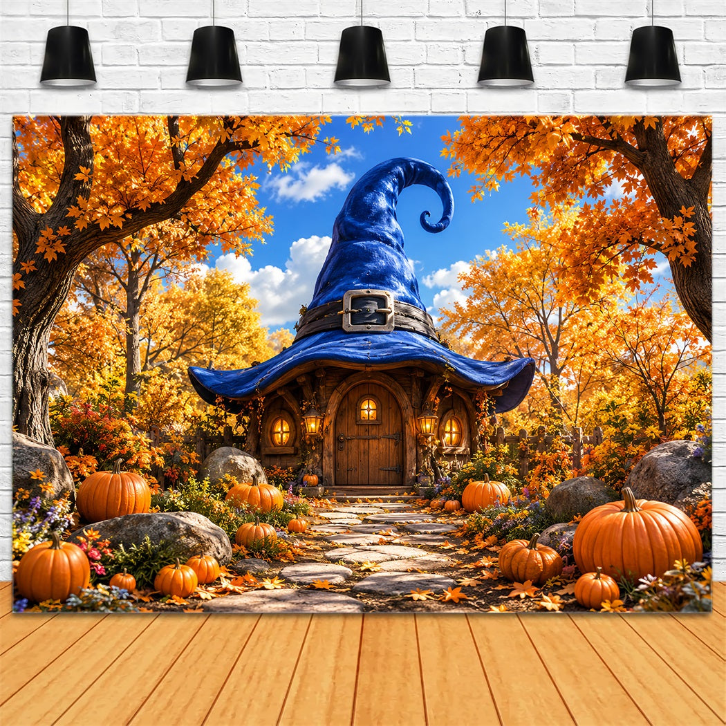 Halloween-Kulissen Aus Pappe Herbstliches Hexenhut-Häuschen Halloween-Fotografie-Hintergrund LXX67-129