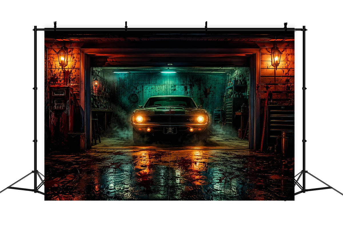 Halloween-Garage-Kulisse Spuk-Muscle-Car-Scheunen-Kulissen Für Halloween LXX67-134