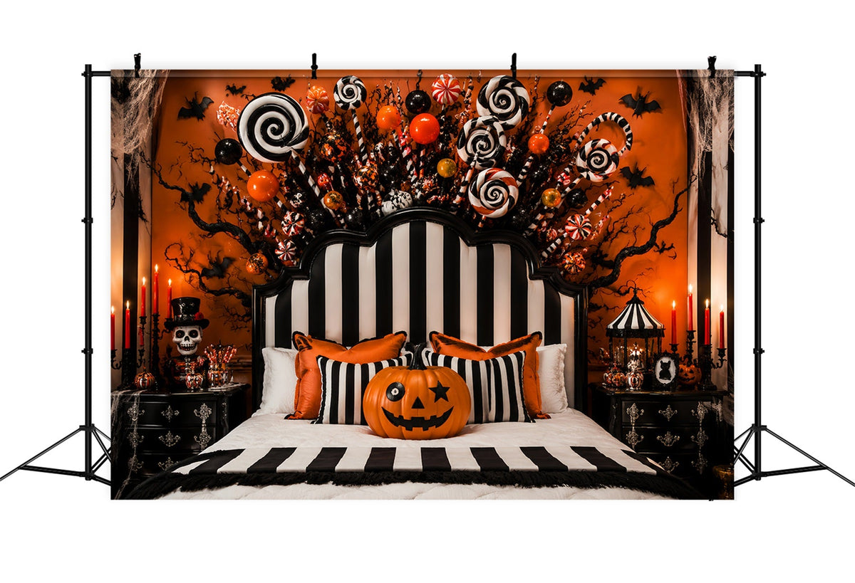 Halloween-Party-Fotohintergrund Gestreift Süßigkeiten Kürbis Schlafzimmer-Halloween-Hintergrund LXX67-160