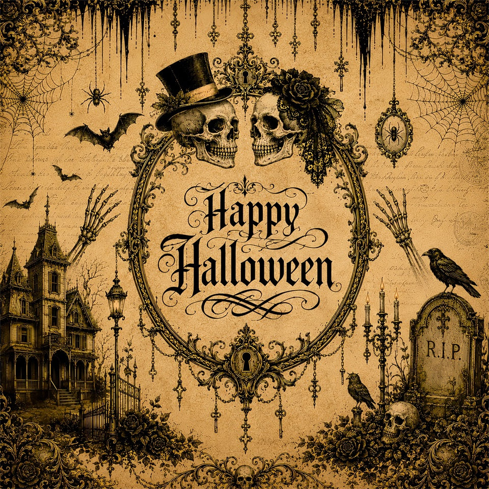 Halloween-Hochzeitshintergrund Vintage Totenkopf Gothic Paare Halloween Fotohintergrund LXX67-162