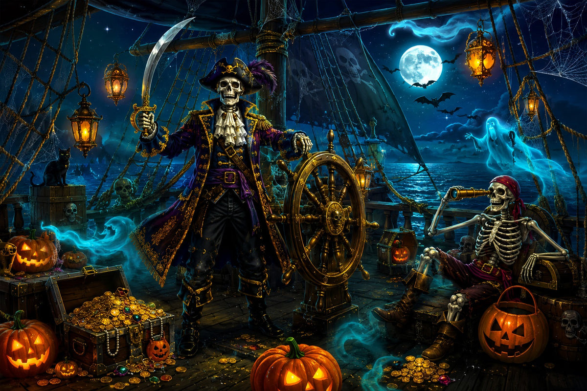 Halloween-FotohintergrundSkelett Piratenschatz Schiff LXX67-163