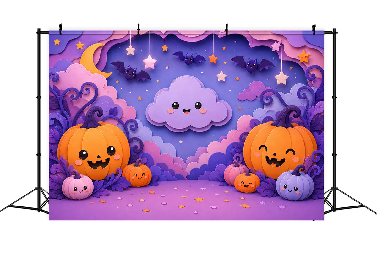 Niedlicher Halloween-Fotohintergrund Pastellfarbene Kürbiswolke Partyhintergrund Halloween LXX67-172