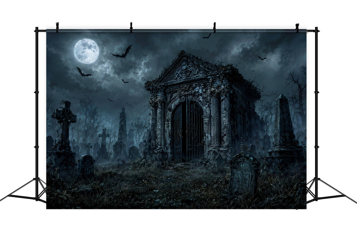 Individuell Gestaltete Halloween-KulisseMondbeschienener Gotischer Friedhof Mit Mausoleum LXX67-173