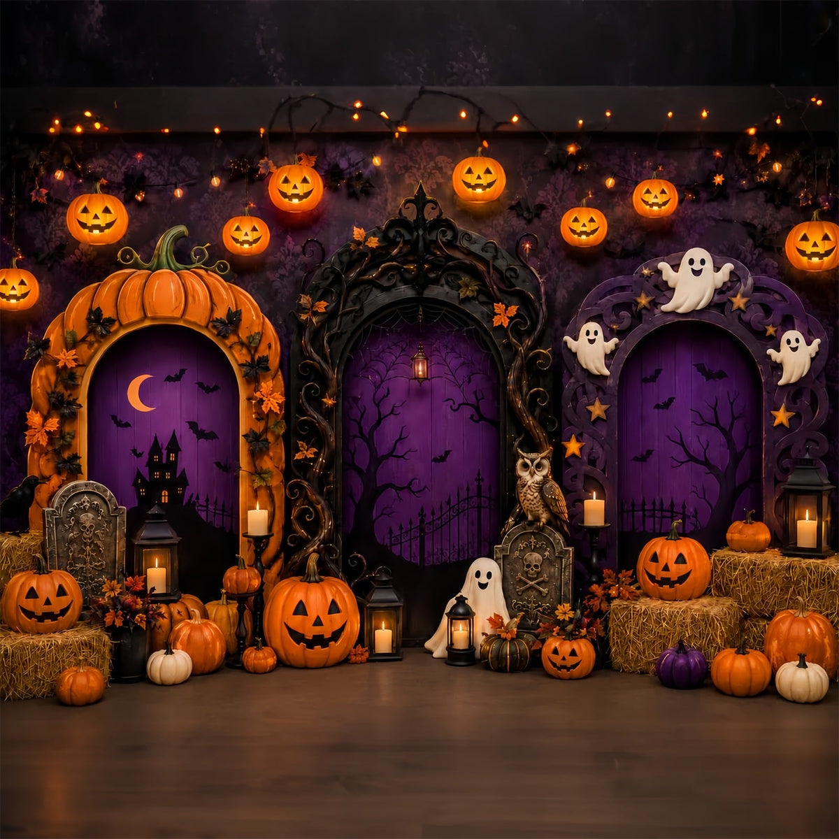 Halloween-Bogenkulisse Kürbis Geist Gotische Torbögen Große Halloween-Kulissen LXX67-192