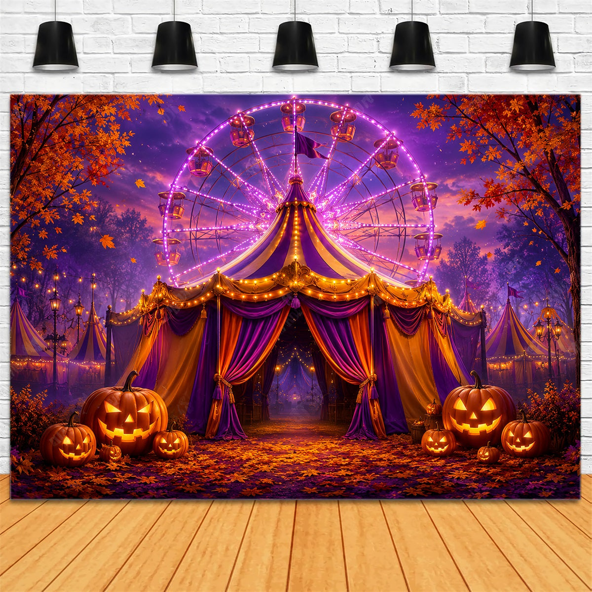 Halloween-Hintergründe Für FotosLila Karneval Kürbisfest Halloween-Zirkus-Hintergrund LXX67-198