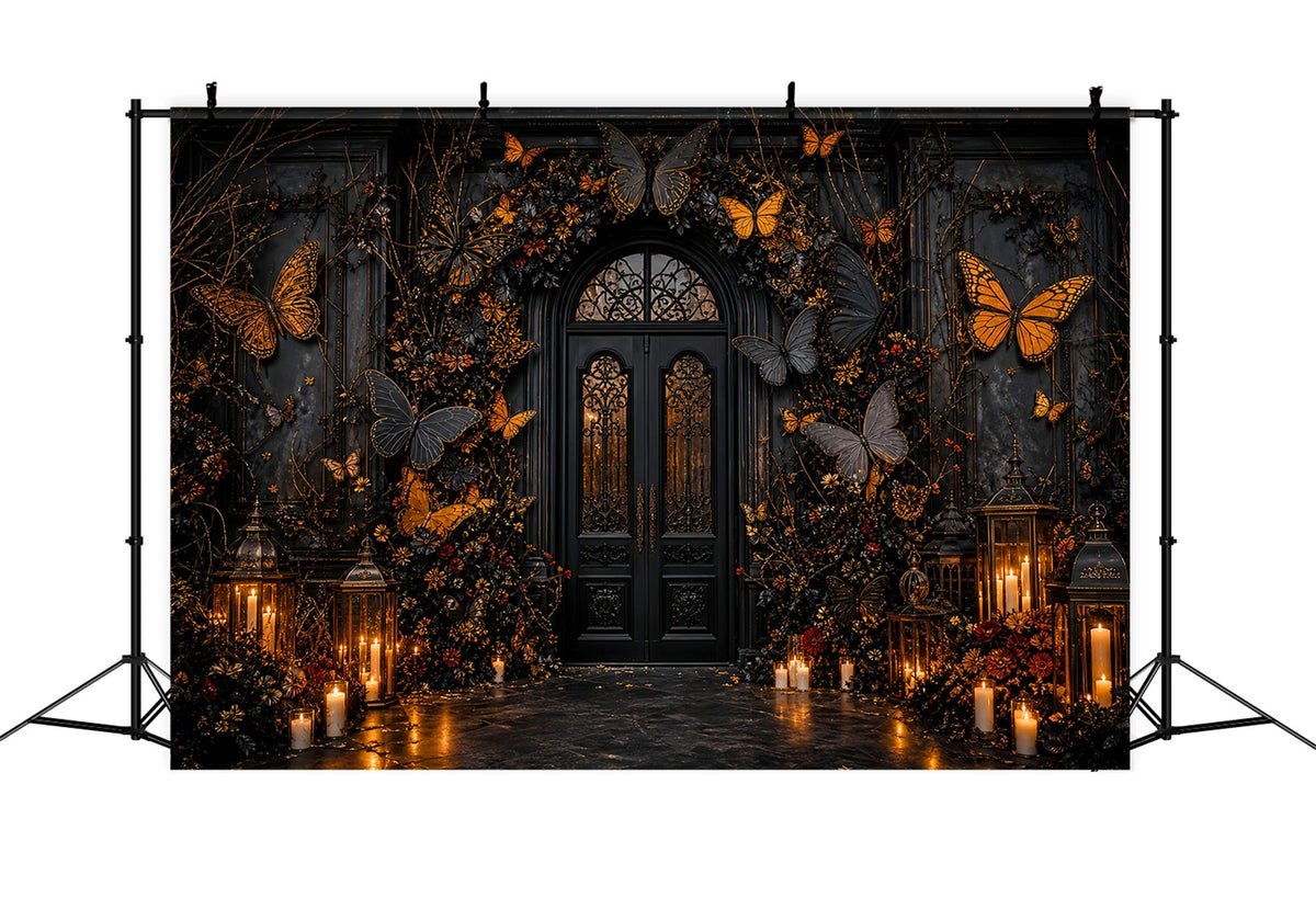 Halloween-Party-Fotohintergrund-Ideen Schwarz-Goldener Schmetterlingseingang Gruseliger Halloween-Hintergrund LXX67-204