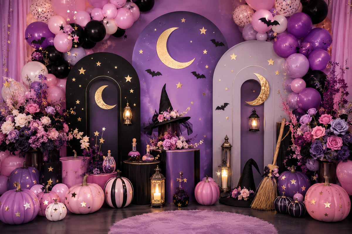 Fotohintergrund Kürbisbeet Himmelshexe Mondfeier Halloween-Party-Hintergrund LXX67-226