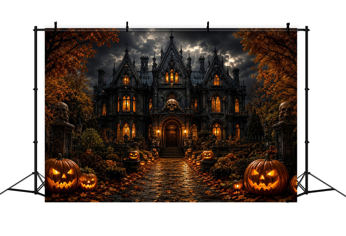 Fotohintergrund Spukvilla Eingang Zum Herrenhaus Stormy Skull Gruselige Hintergründe LXX67-238