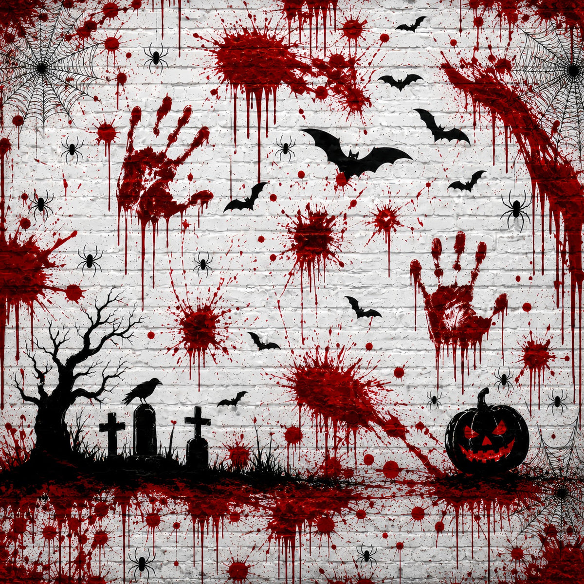 Halloween-Blutiger Hintergrund Handabdruck Backsteinmauer Halloween-Hintergrund Für Fotos LXX67-256