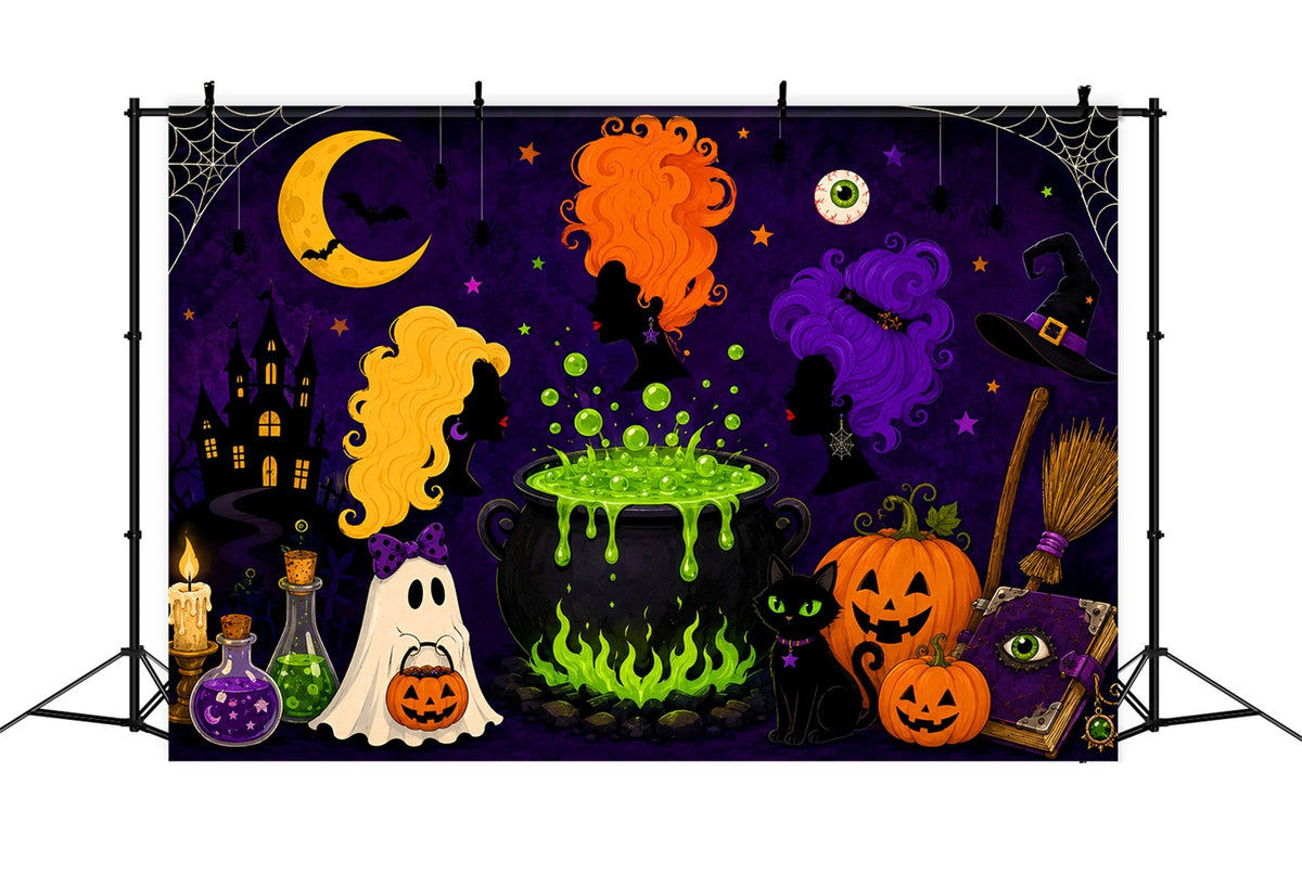 Halloween-Mond-Hintergrund Cartoon-Hexenkessel Magic-Hintergrund LXX67-259