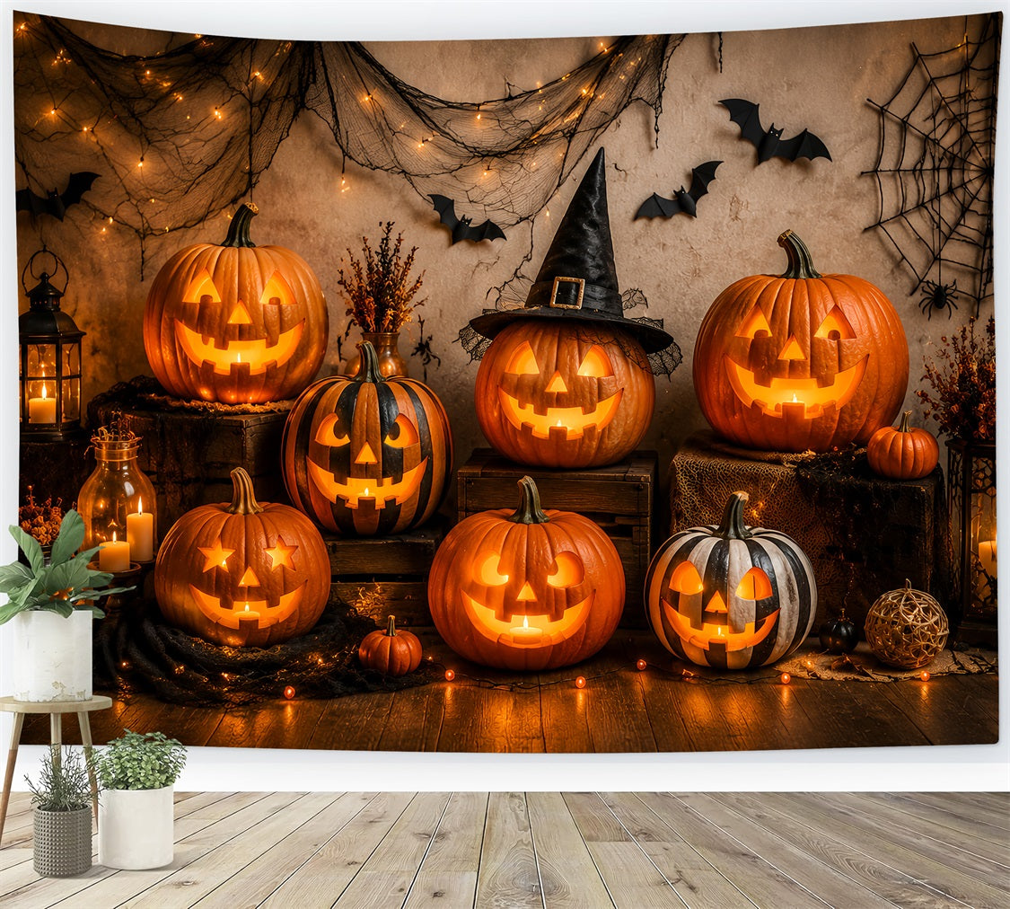 Halloween-Hintergrund Aus Stoff Mit Leuchtenden Kürbislaternen Halloween-Hintergrund Für Fotos LXX67-30