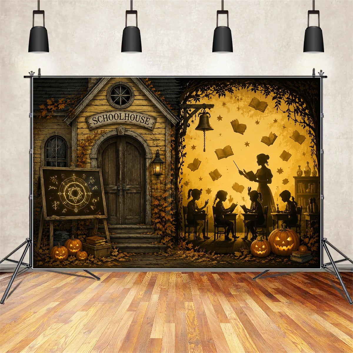 Halloween-Fotohintergrund Verzaubertes Schulhaus Kürbis-Klassenzimmer-Hintergründe Halloween LXX67-37