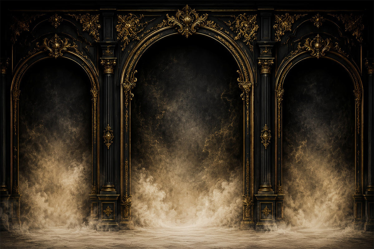 Einfacher Halloween-Hintergrund Gotische Goldene Bogensäulen Extra Großer Halloween-Hintergrund LXX67-54