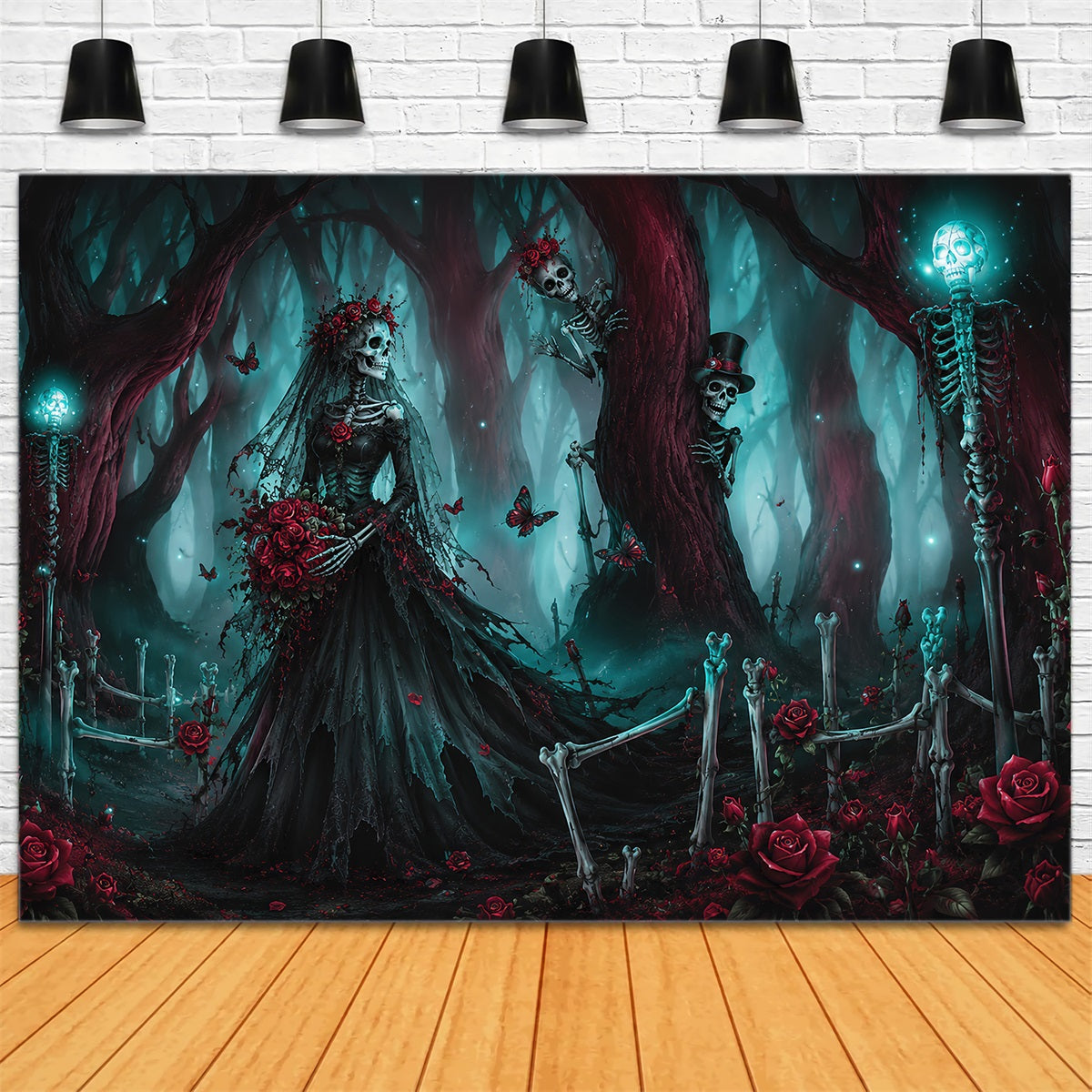 Halloween-HochzeitshintergrundSkelettbraut Waldrosen Halloween-Fotohintergrund LXX67-59