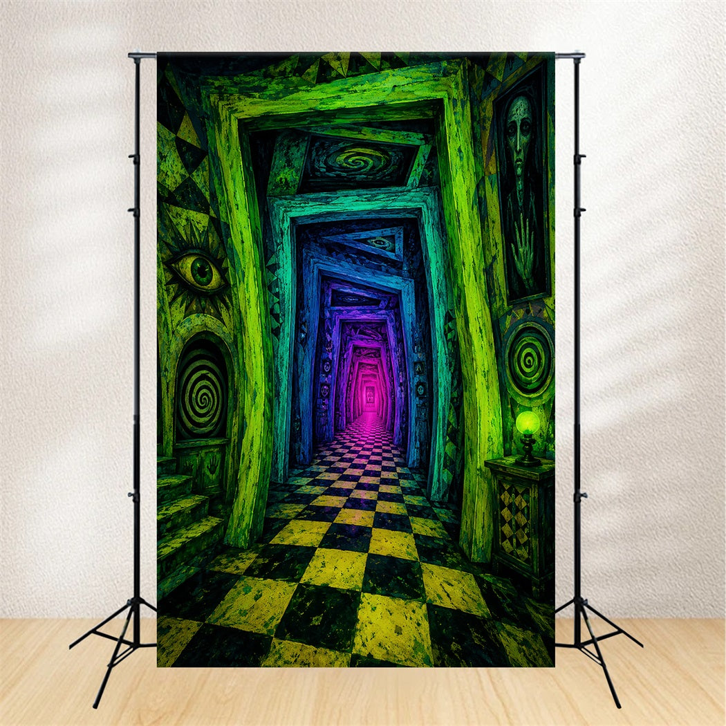 Halloween-Fotohintergrund-IdeenNeonfarbener Gruseliger Spiralflur-Fotohintergrund LXX67-72