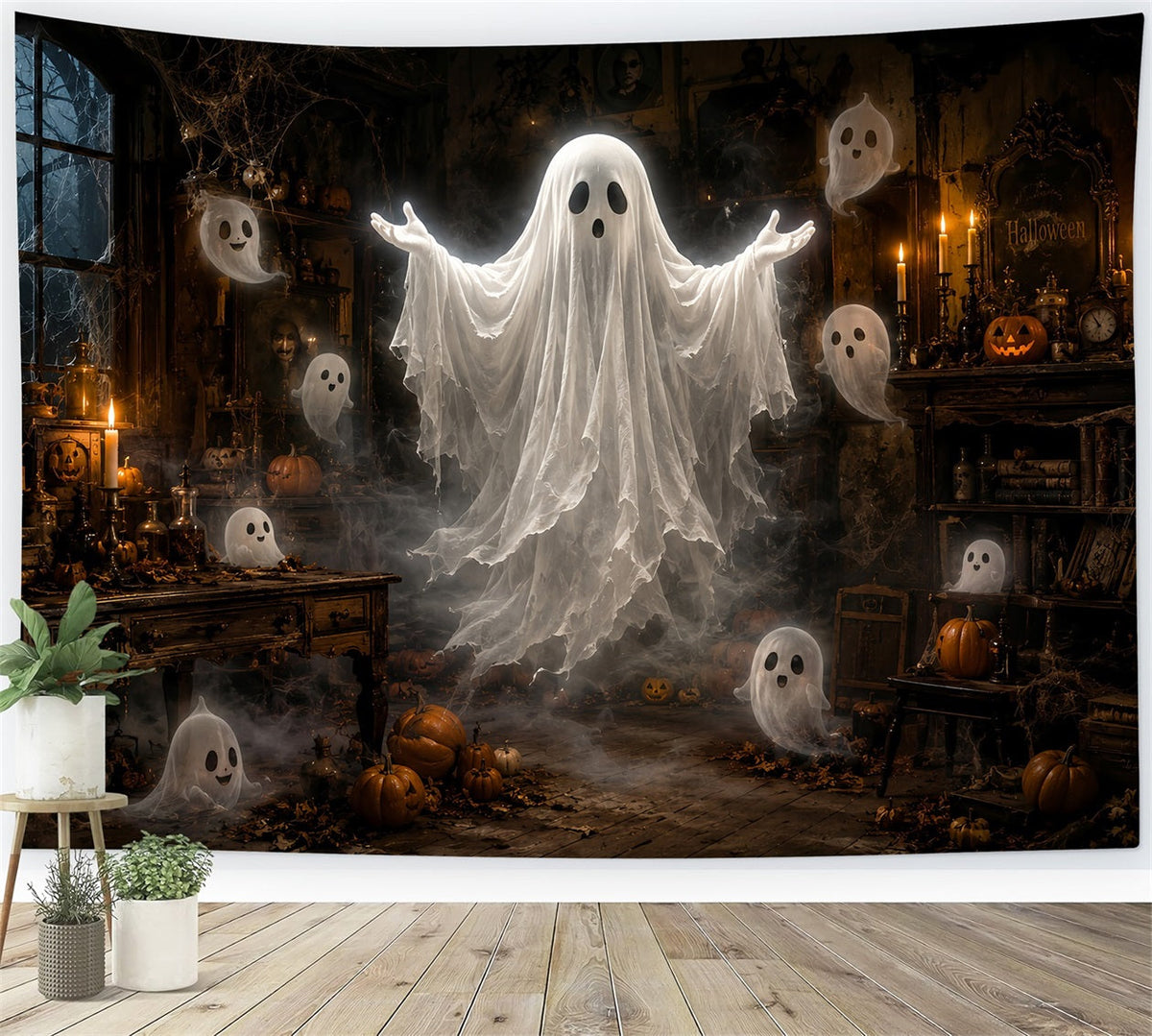 Halloween-Geisterkulisse Schwebender Geist Spukzimmer Gruselige Halloween-Kulisse LXX67-75
