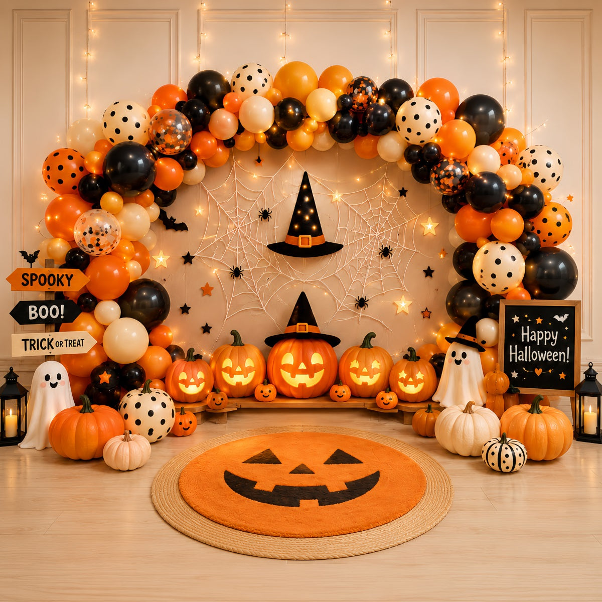 Halloween-Fotohintergrund Mit Ballon Und Kürbis Für Partys LXX67-77