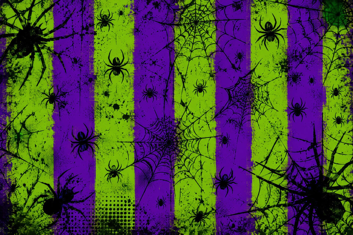 Halloween-Fotohintergrund Mit Neon-Spinnennetz-Streifen (LXX67-90)