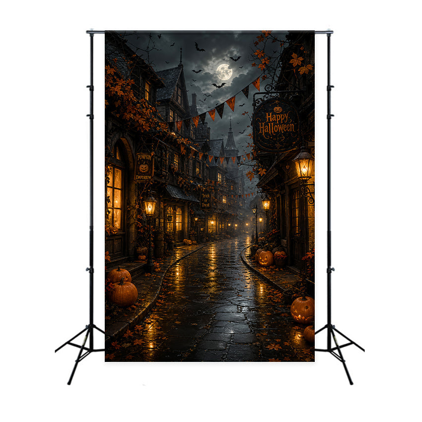Fotohintergründe Halloween Mondbeschienene Kürbisdorfstraße Halloweenstadt Hintergrund LXX67-93