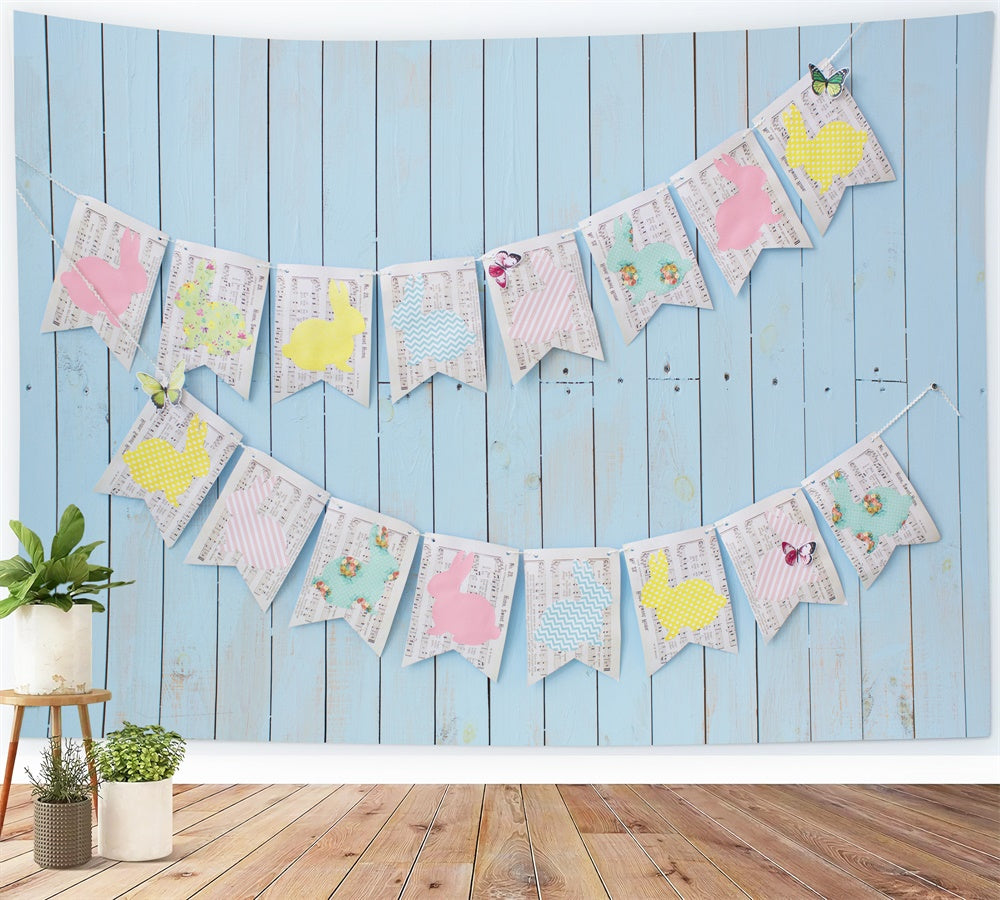 Ostern Blaue Uferpromenade Wall Note Bunny Flags Backdrop M1-46