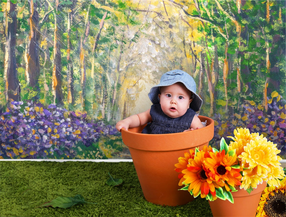 Frühling Ölgemälde Wälder Blumen Pfad Hintergrund M1-70