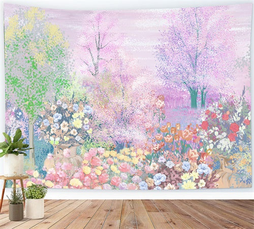 Frühling Ölgemälde Romantisch Sakura Baum Rose Tulpe Hintergrund M1-72