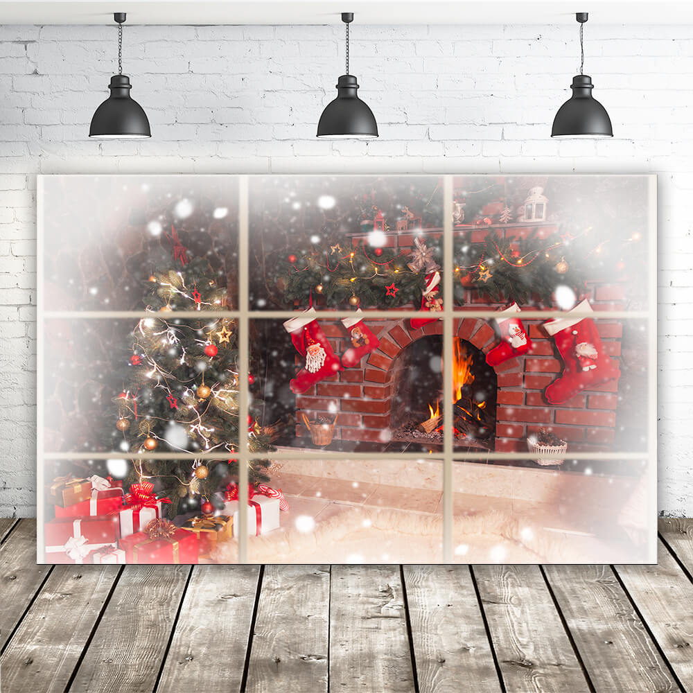 Weihnachten Kamin Fenster Fotografie Hintergrund M10-43