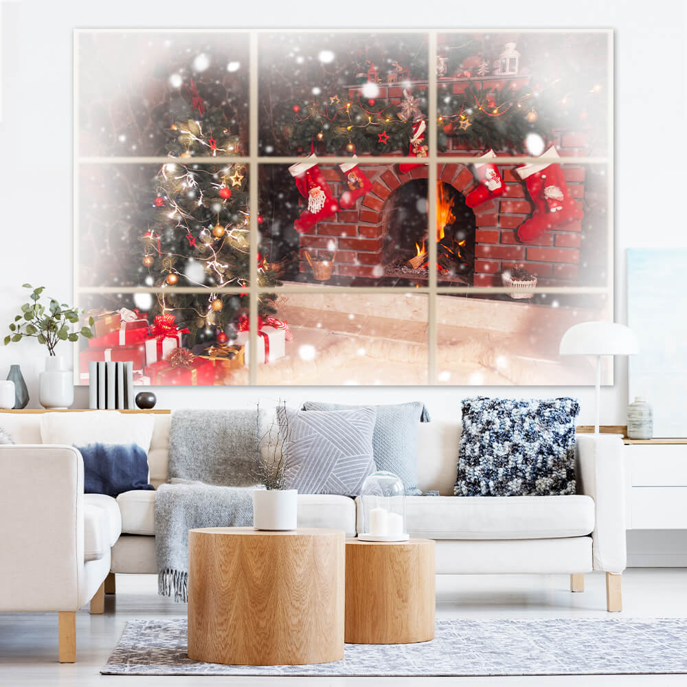 Weihnachten Kamin Fenster Fotografie Hintergrund M10-43