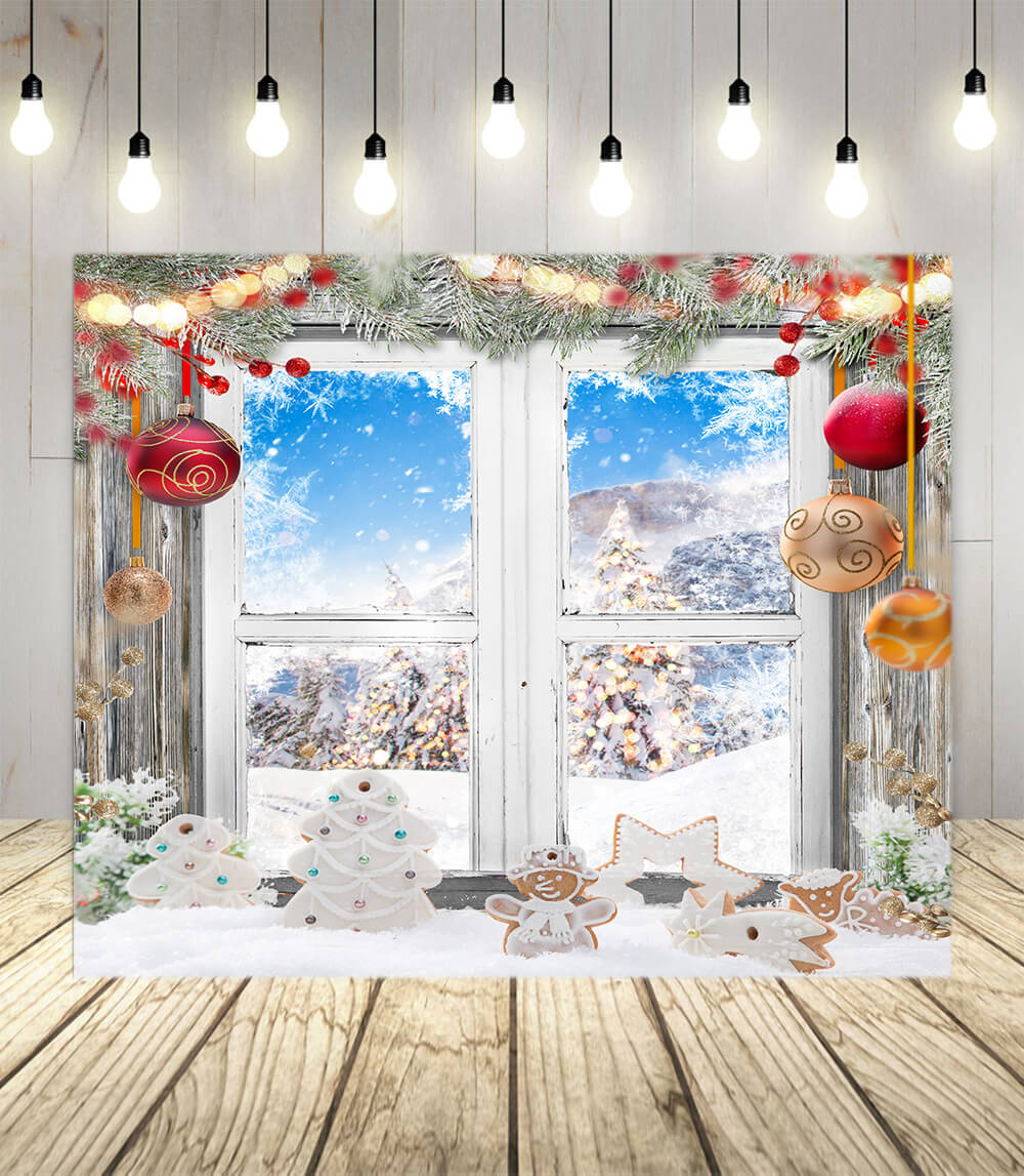 Weihnachten Dekoration Fenster Schnee Ansicht Hintergrund M10-50