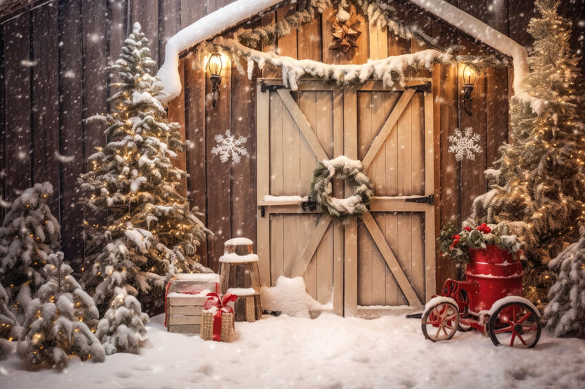 Weihnachten Rustikale Holztür Schneekulisse M10-59