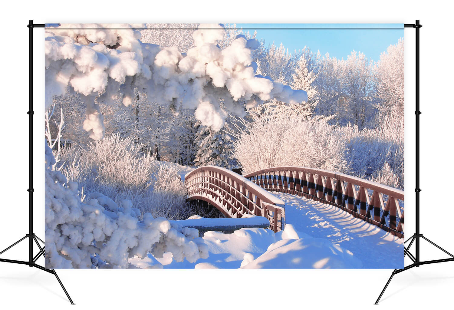 Winter Schnee Kiefer Wald Brücke Hintergrund M11-18