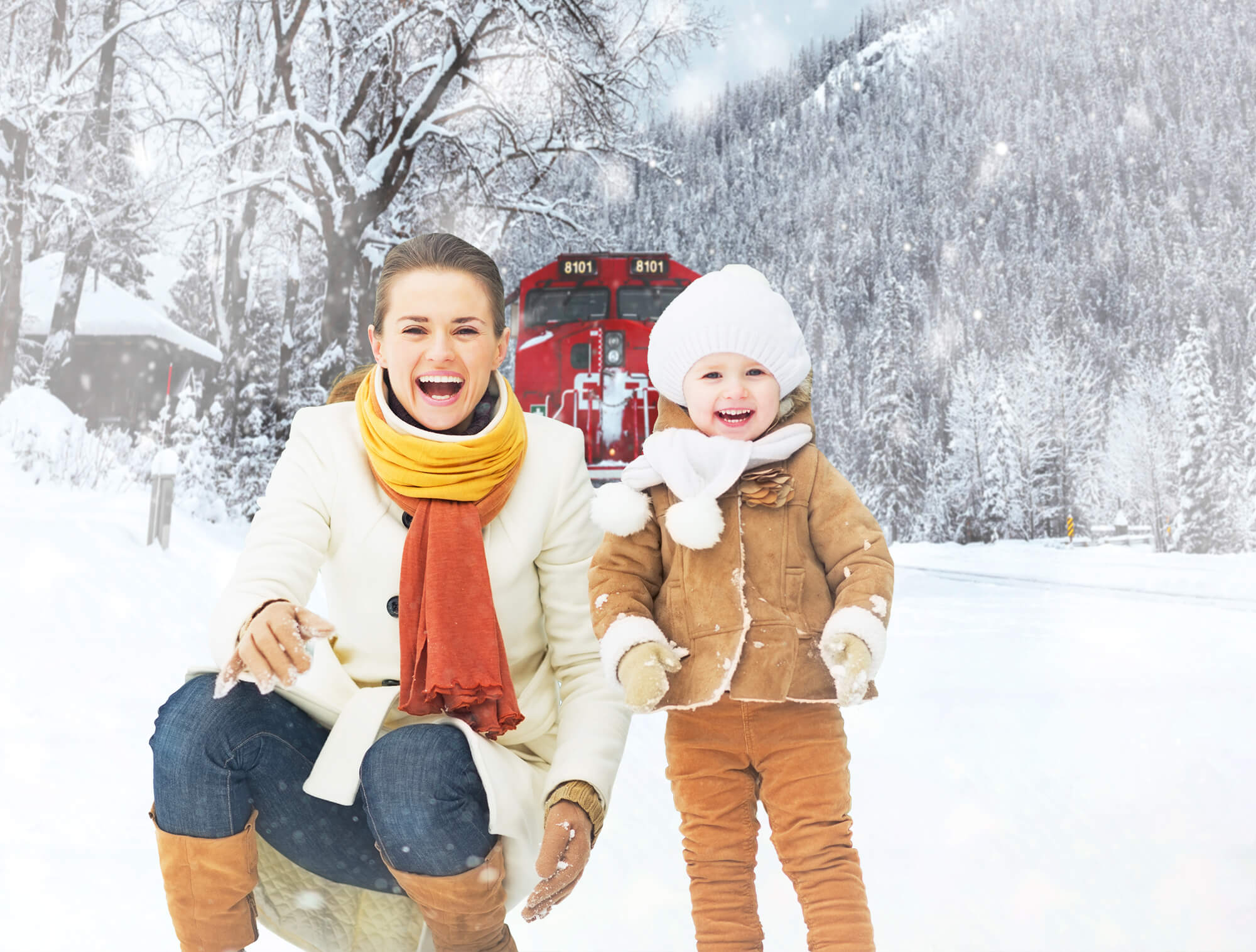 Winter Schnee bedeckt Wald Zug Hintergrund M11-30