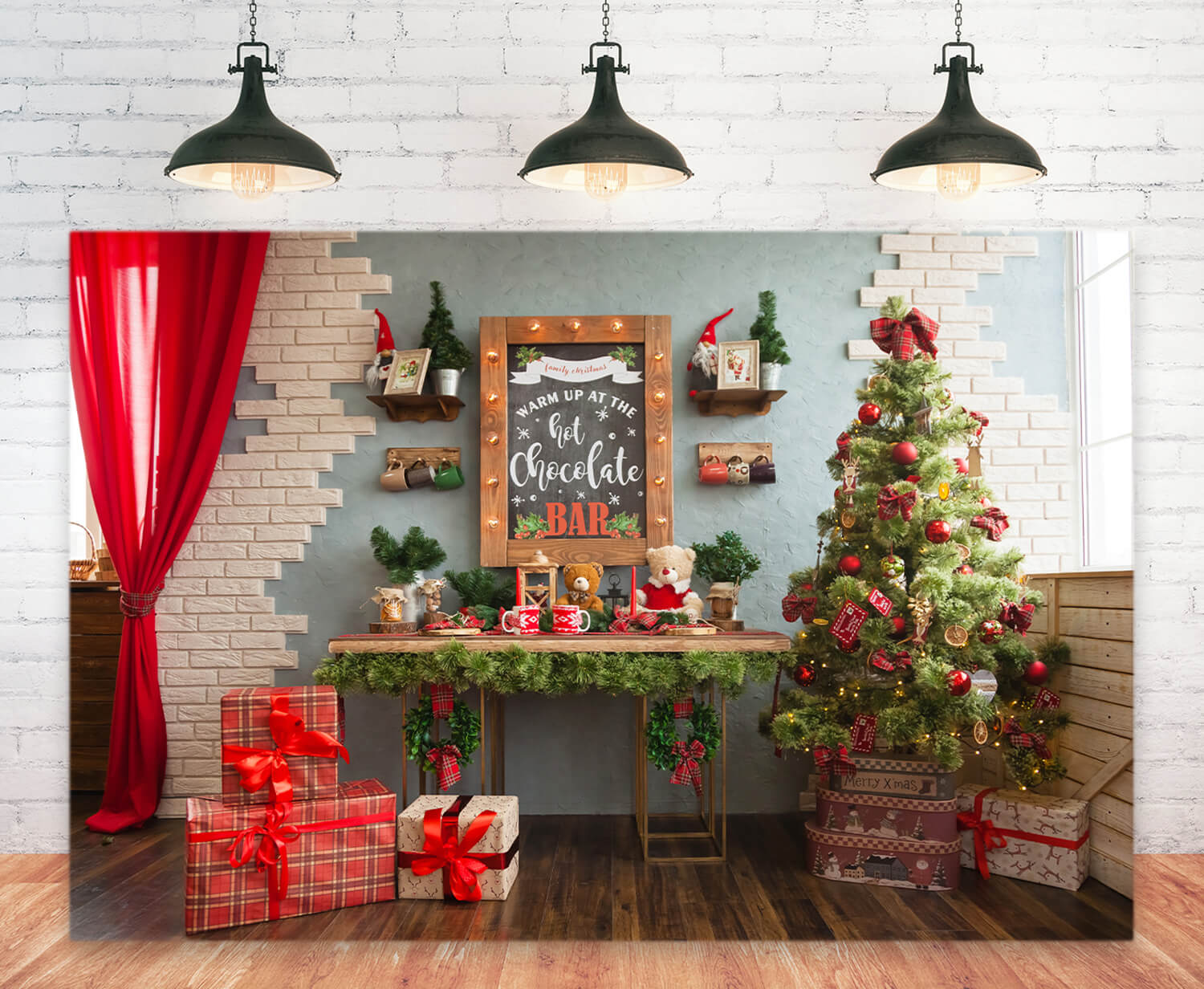 Weihnachtsbaum Rot Vorhang Geschenke Studio Hintergrund M11-36