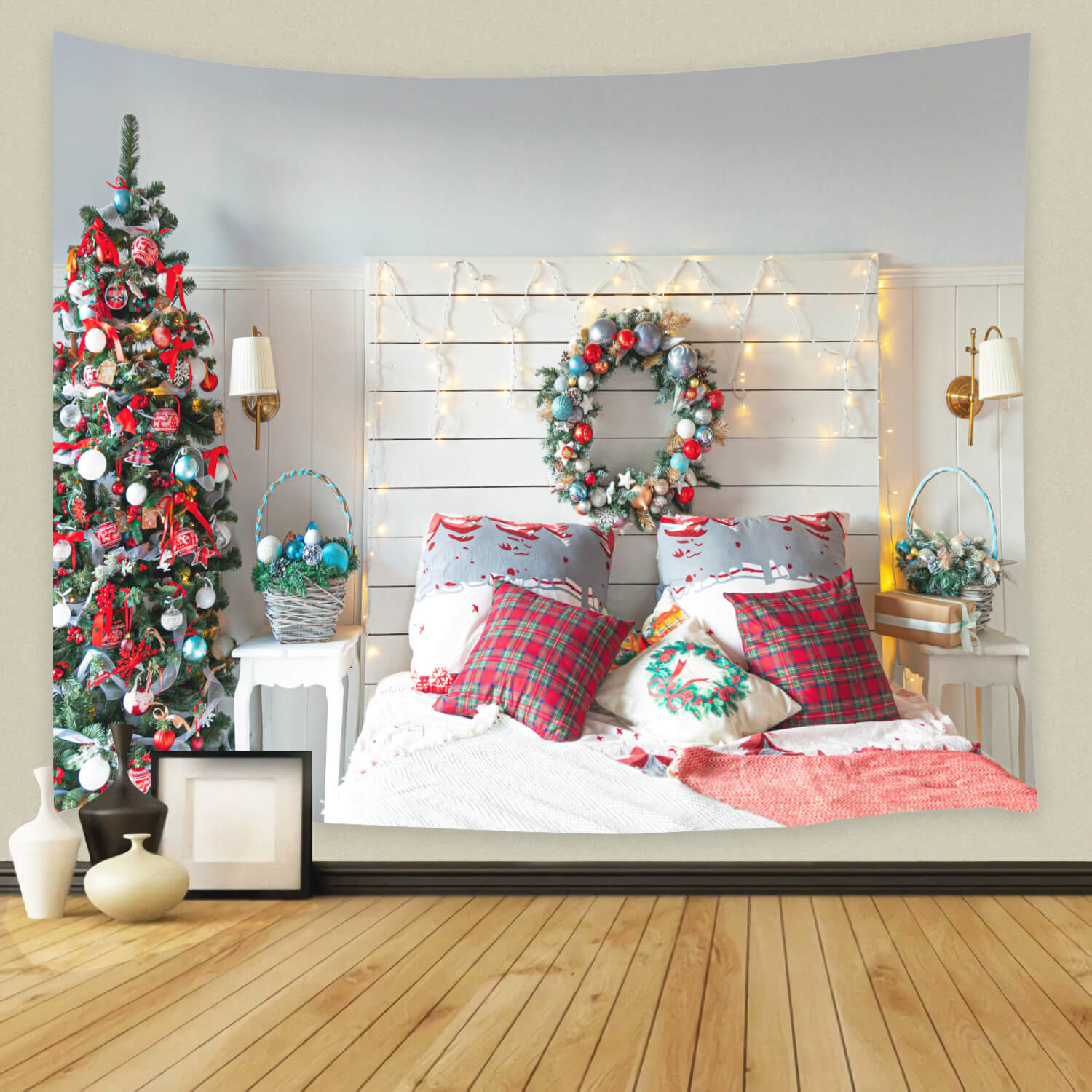 Weihnachtsbaum dekoriert Zimmer Interieur Hintergrund M11-37