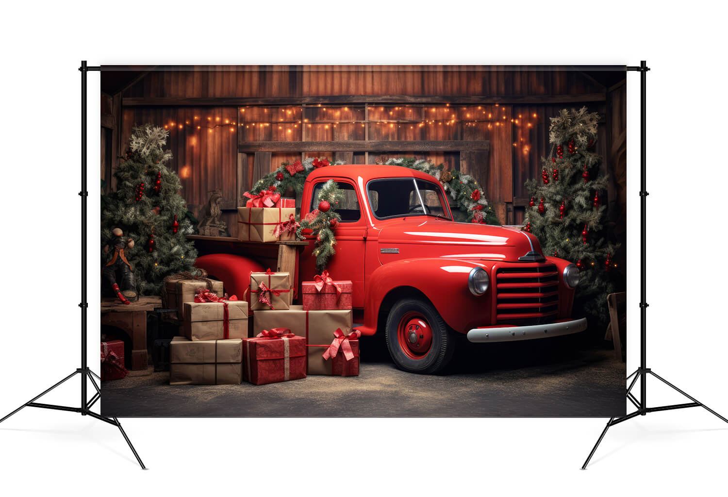 Weihnachtsgeschenk roter LKW Hintergrund für Fotografie M11-56