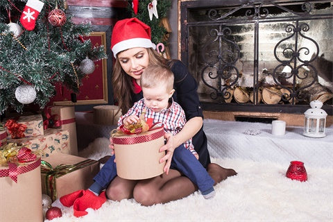 Weihnachten Kamin rote Socken Geschenk Teppich Winter Kulisse M11-74