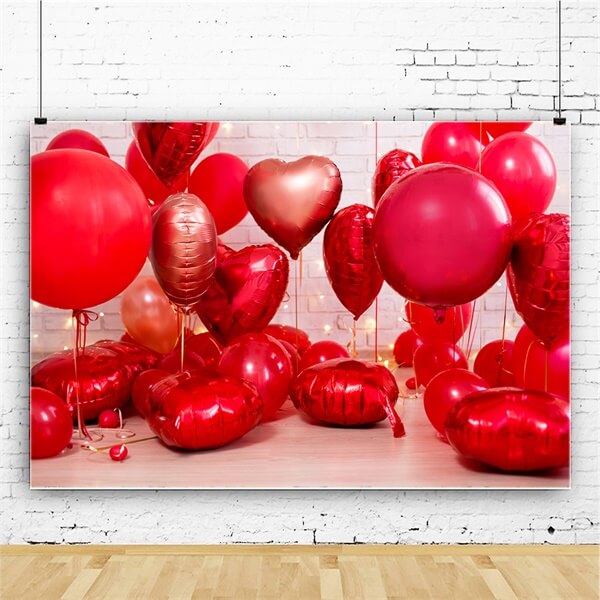 Valentinstag rotes Herz Ballon Strip Lights Weiß Backsteinmauer Zimmer Hintergrund M12-12