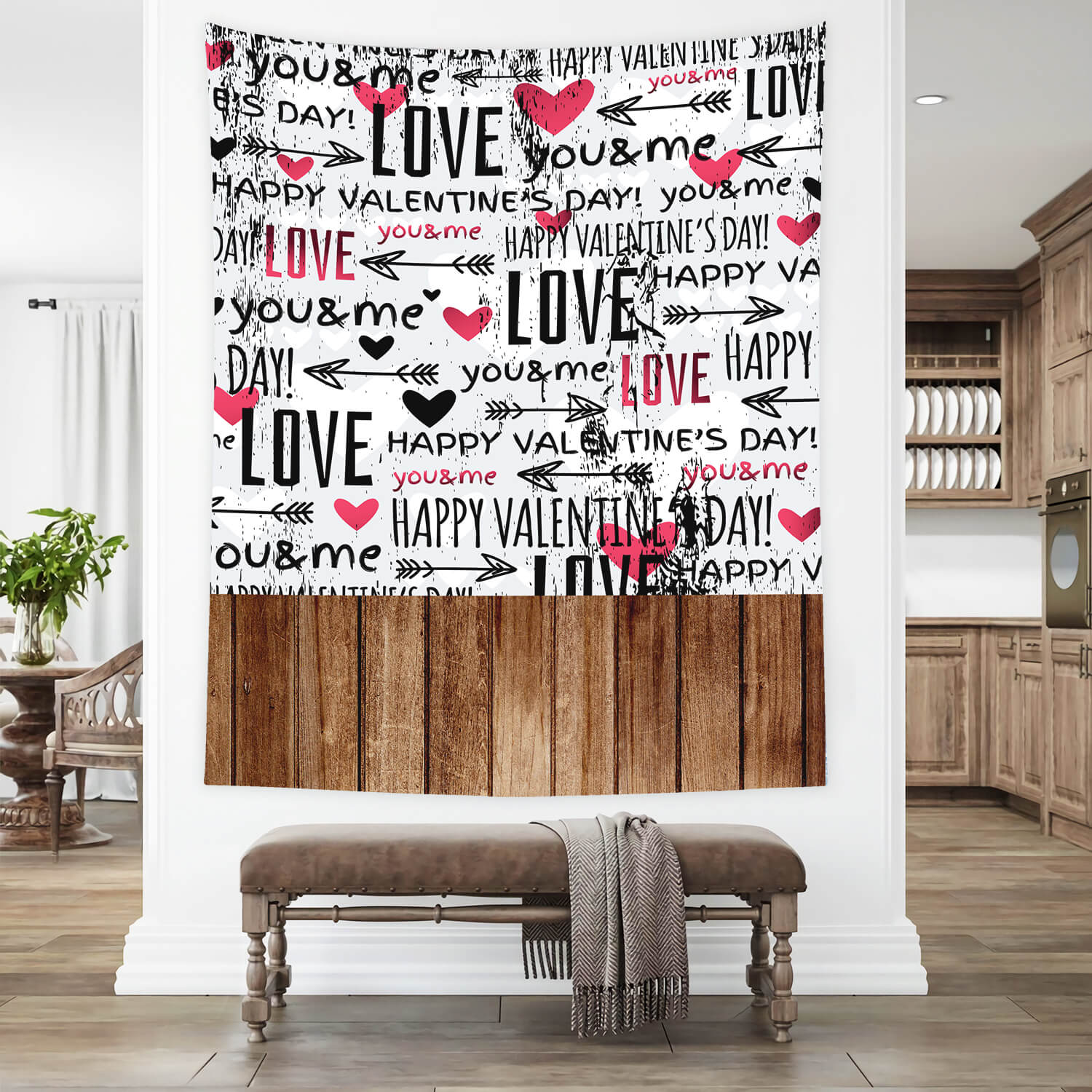 Valentinstag Amors Pfeil Romantischer Text Graffiti Wand Holzboden Hintergrund M12-19