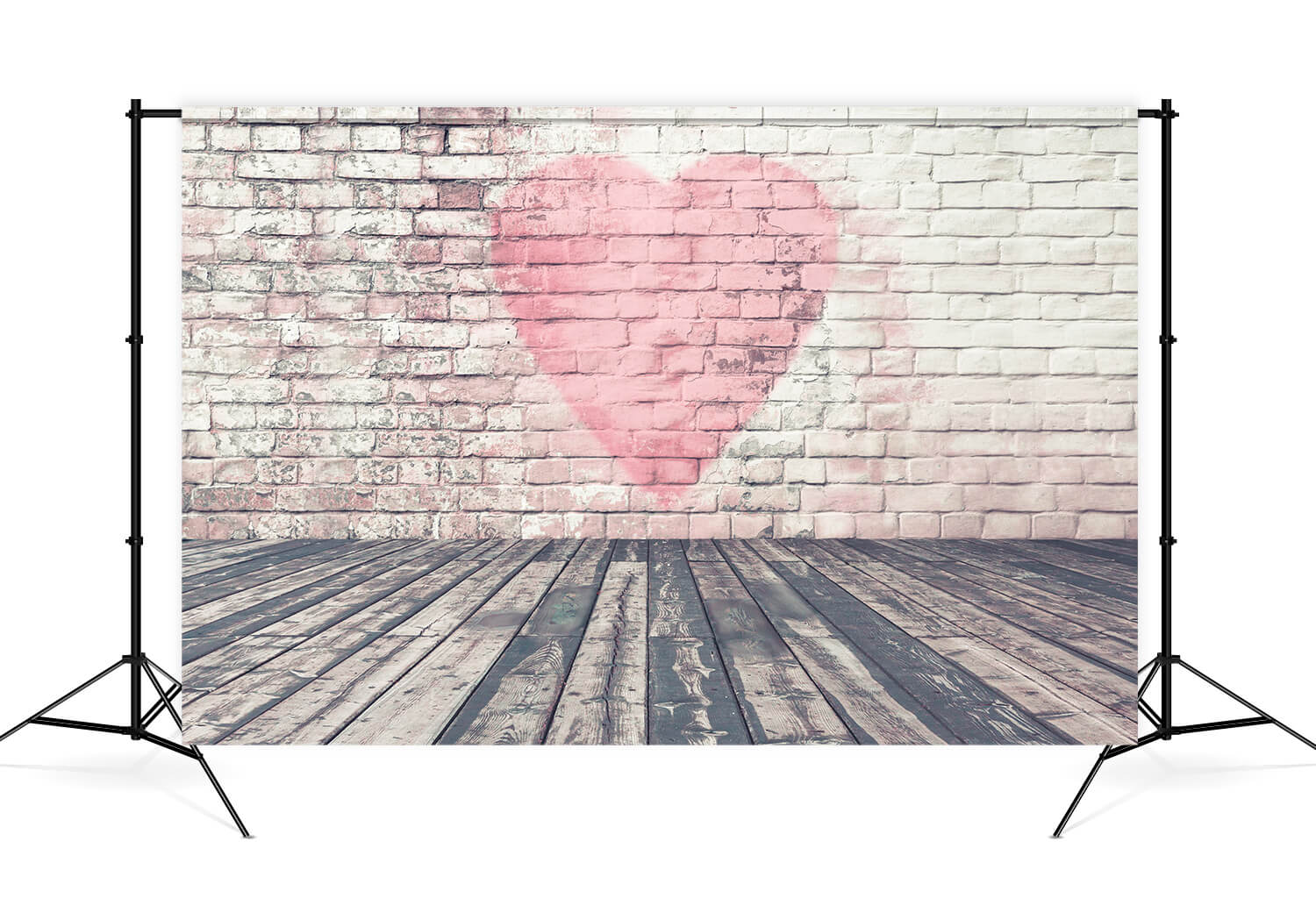 Valentine's Day Dappled Brick Wall Pink Big Heart Holzboden Hintergrund M12-28