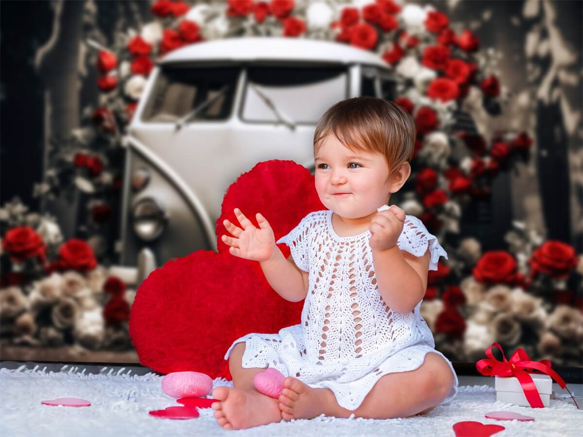 Valentinstag Oldtimer Rote und weiße Rosen Romantische Kulisse M12-34