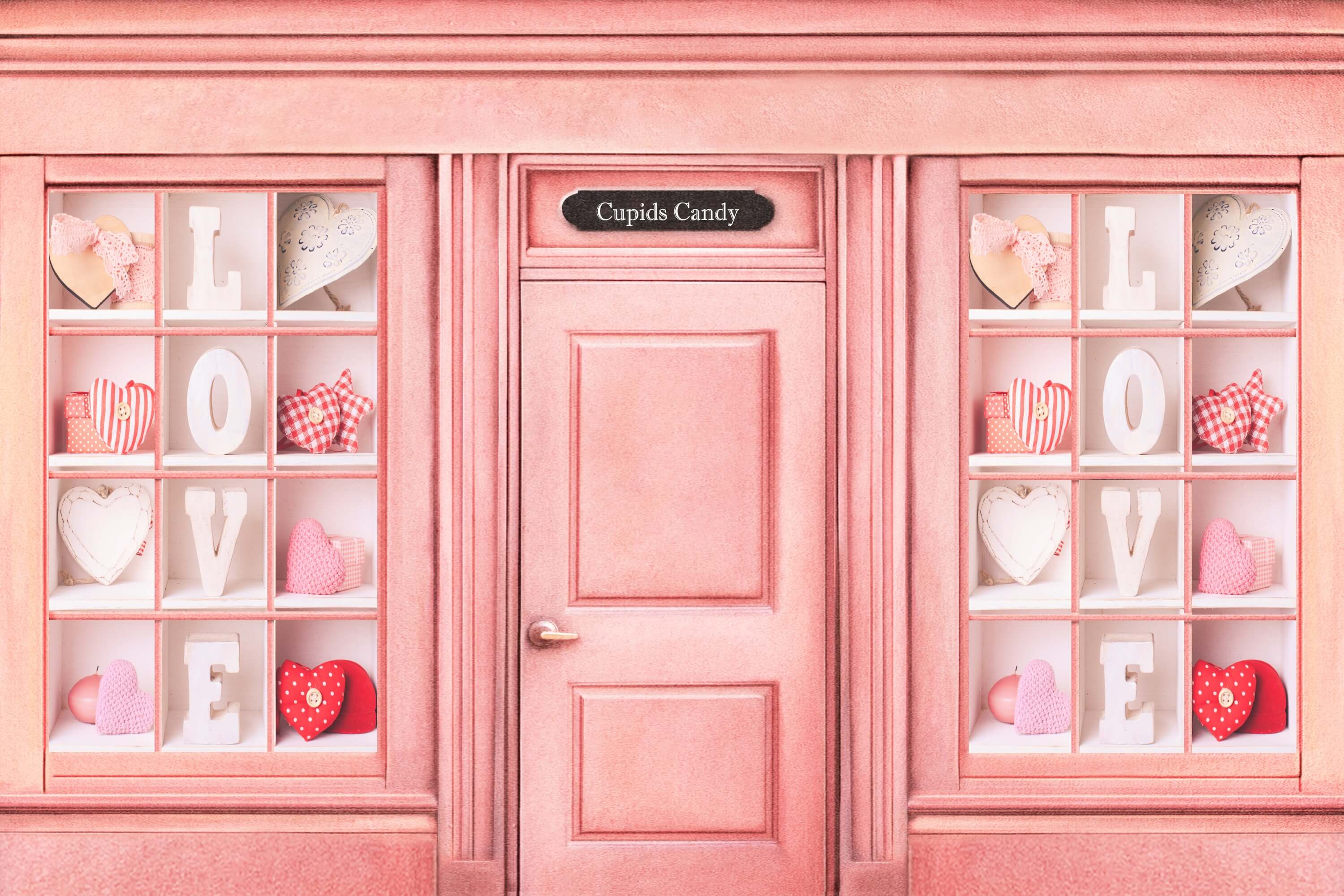 Valentinstag Amor Sweet Candy Rosa Haus Stoff Herz Hintergrund M12-48