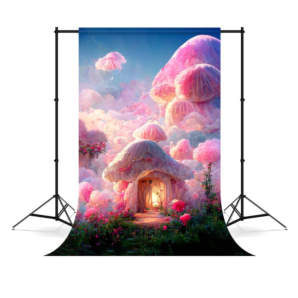 Fantasy Pink Mushroom House Castle Hintergrund M5-151