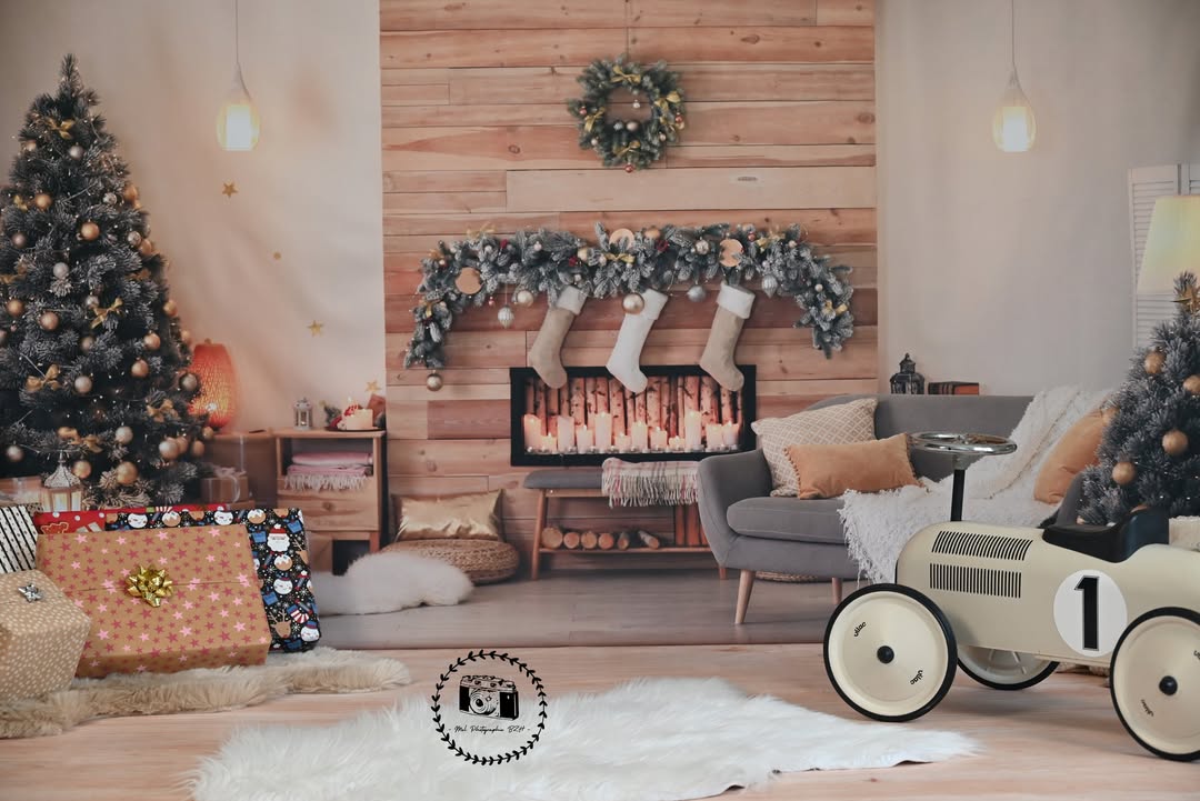 Weihnachtsbaum Kaminzimmer Innenhintergrund M6-140