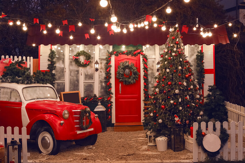 Weihnachtsbaum Rotes Auto Fotografie Hintergrund M6-142