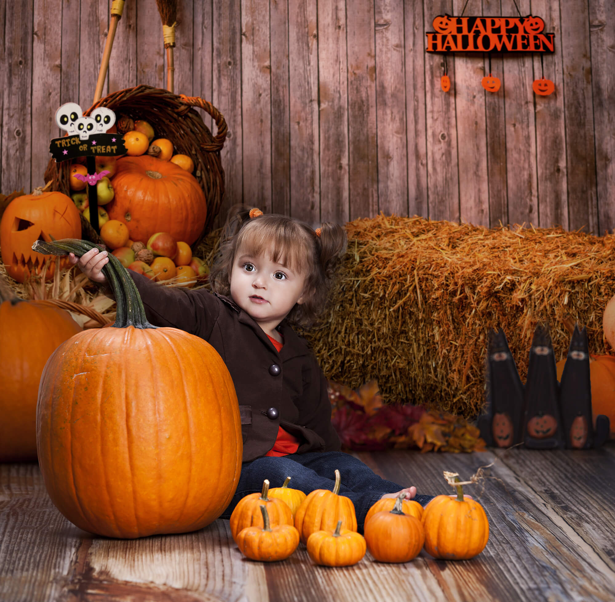 Kürbis Heuhaufen Herbst Halloween Hintergrund M6-32