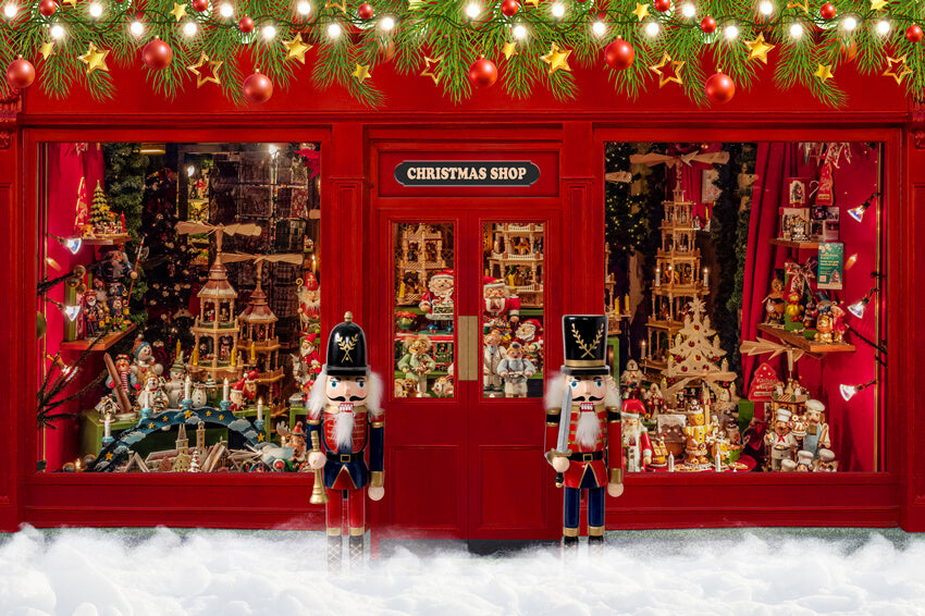 Weihnachten Schaufenster Schnee Nussknacker Hintergrund M6-94