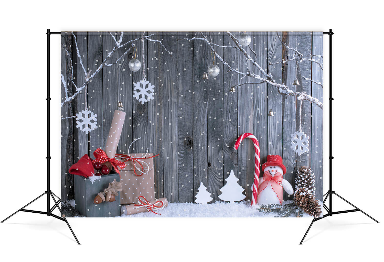 Weihnachten Winter Schneemann Geschenke Holz Hintergrund M7-33