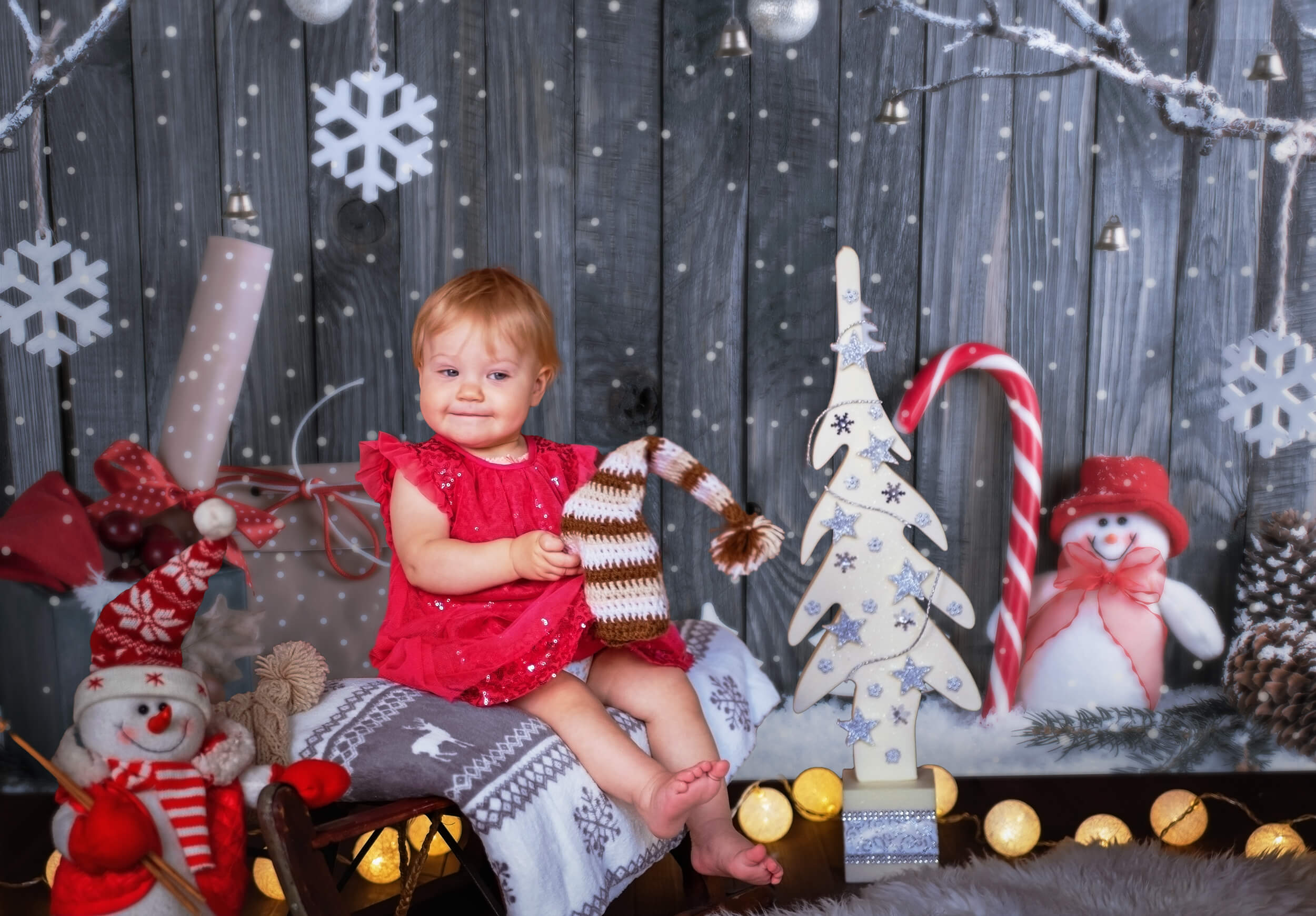 Weihnachten Winter Schneemann Geschenke Holz Hintergrund M7-33