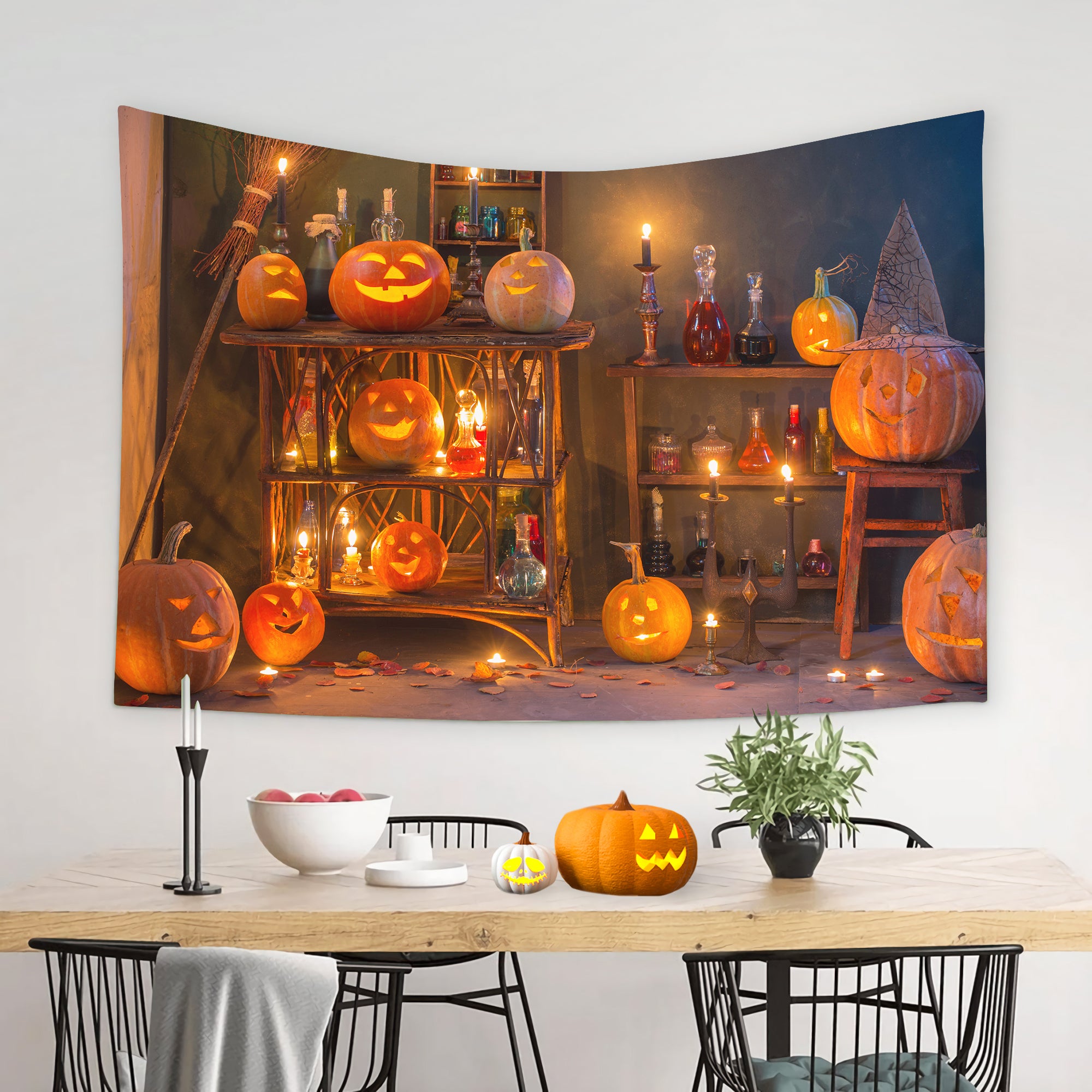 Halloween Kürbisse Lichter Gobelin Wandbehang T-M8-48