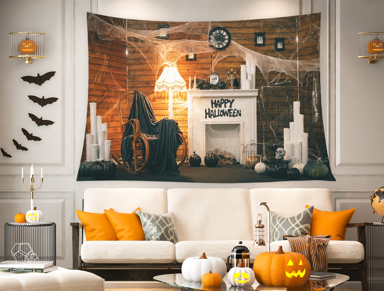 Halloween Gruseliges Zimmer Spinnennetz Hintergrund M8-49